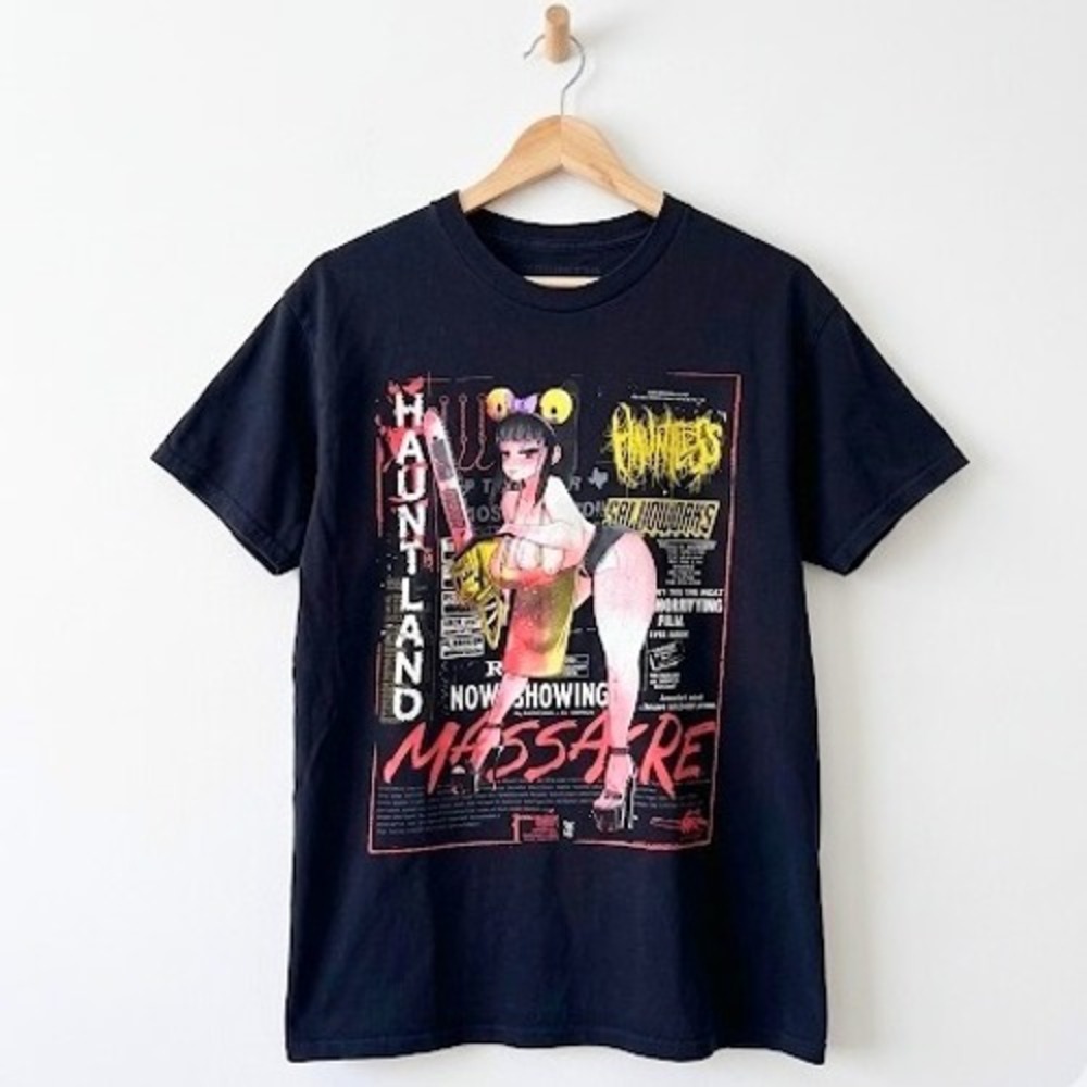 Hauntless Anime Chainsaw Massacre Graphic Tee Black Mens Medium Horror Japan